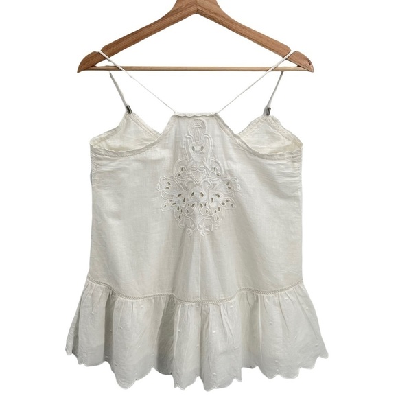 ANTHROPOLOGIE LETMEBE Embroidered Eyelet Lace Trim Cami Peplum Top White Size 2 - Picture 6 of 9